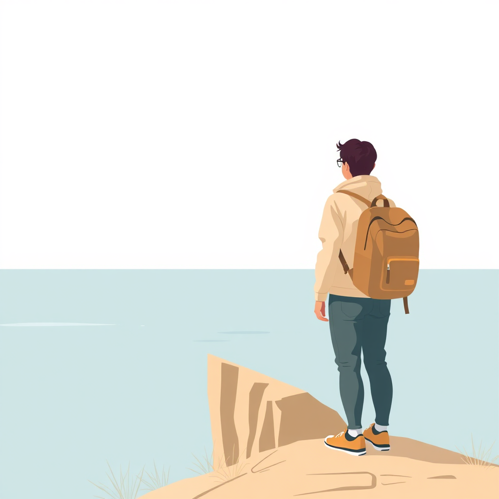 Person looking towards a bright horizon